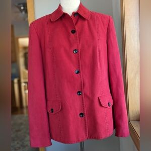 Red Faux Suede Alfred Dunner Womens Button Down Jacket Size 10 Black Accents